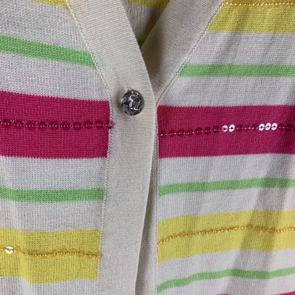 Quacker Factory Women's Multicolor Stripe Cotton Cardigan Sweater Size 2X 8747 - Picture 2 of 10